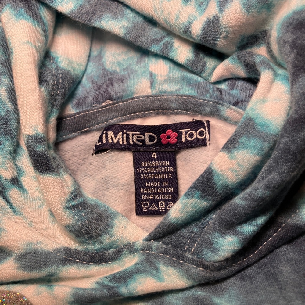 Limited Too Girls Size 4TTie Dye Hooded Crop Top Jogger Set Glitter "Good Vibes" - Picture 5 of 5
